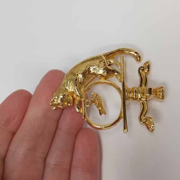 Vintage Avon Cat and Fish Bowl Brooch Pin Gold Tone Signed - Picture 8 of 8